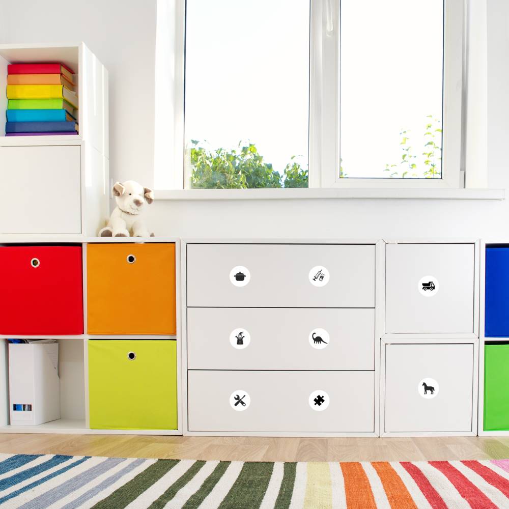 Mbelaufkleber Ordnungssticker fr Spielzeug SCHWARZ/ WEISS Kinderzimmer  Aufbewahrung Spielsachen