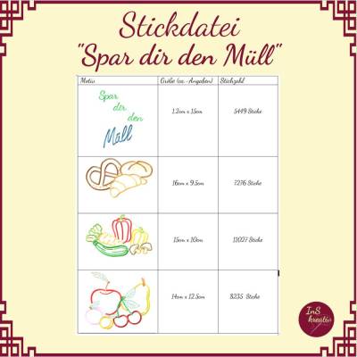 Stickdateien-Set "ZERO WASTE" - 3 Motiv-Stickdateien und 5 Schriftzug-Stickdateien