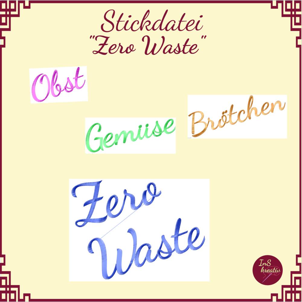 Stickdateien-Set "ZERO WASTE" - 3 Motiv-Stickdateien und 5 Schriftzug-Stickdateien Bild 5