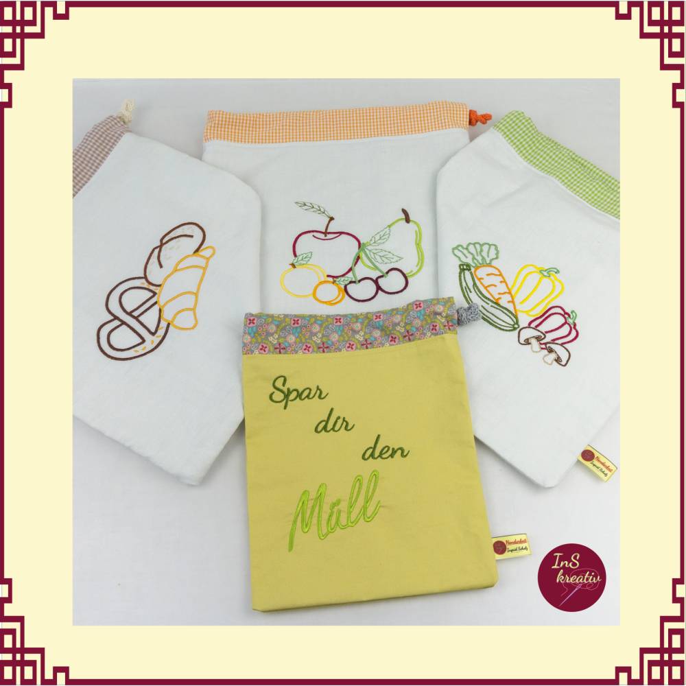 "Spar dir den Müll" - 3 Motiv-Stickdateien (Brötchen, Gemüse, Obst) + Schriftzug "Spar dir den Müll! Bild 7