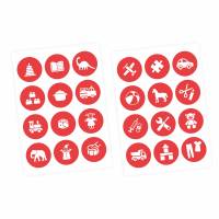 Möbelaufkleber Ordnungssticker für Spielzeug WEISS/ ROT Kinderzimmer Aufbewahrung Spielsachen