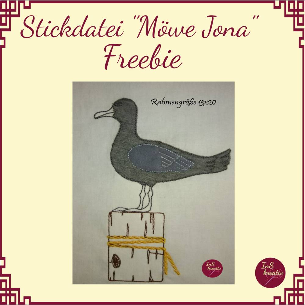 Stickdatei "Möwe Jona"  FREEBIE - 2 Einzel-Dateien Bild 2