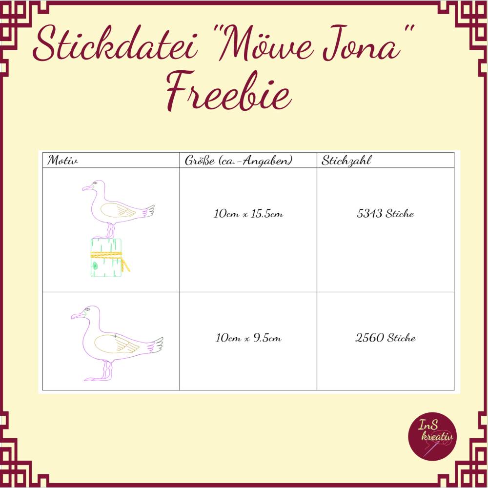 Stickdatei "Möwe Jona"  FREEBIE - 2 Einzel-Dateien Bild 3