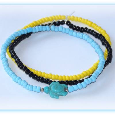 3er Set Fußkettchen elastisch mit einer Schildi, farbenfrohes Set Fußbändchen