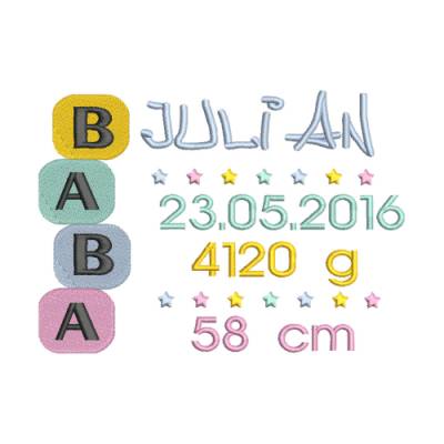 Stickdatei Babyblocks 4 Größen 10x10, 13x18, 16x26  und 20x30  cm Rahmen
