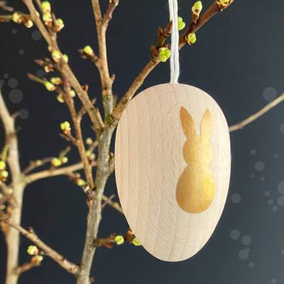 Osterei aus Holz | Dekor "Hase" schwarz/gold