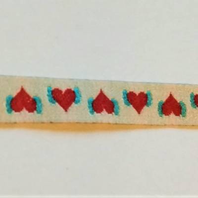 1m Webband mit Herzen und Flügeln, 7mm breit, Meterware, Retro, Landhaus, rot, beige