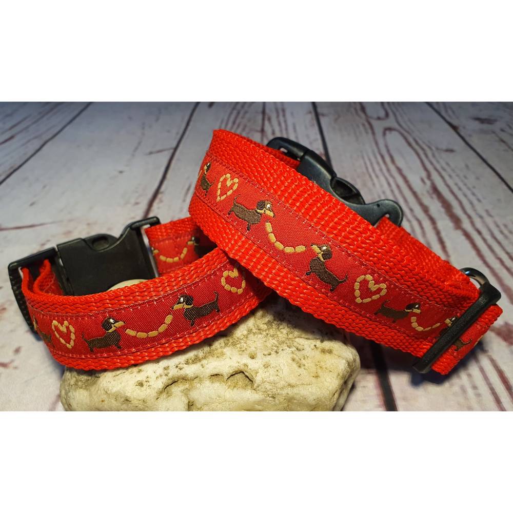 Hundehalsband Halsband "Dackel-Liebe", rot, 31cm-47cm, 3cm breit
