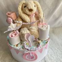 Windeltorte Hase weiß rosa  mit Name ..