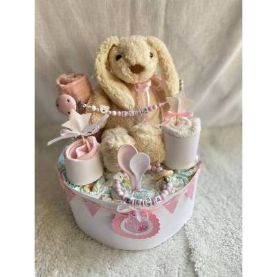 Windeltorte Hase weiß rosa  mit Name ..