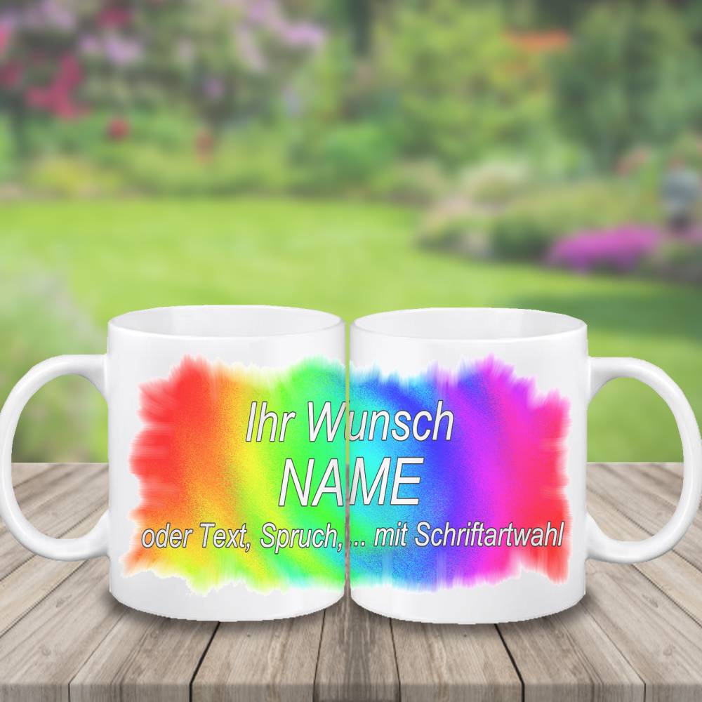 Tasse mit Name / Regenbogenfarben / Personalisiert /Kaffe Bunt 13 verschiedene Innenfarben wählbar