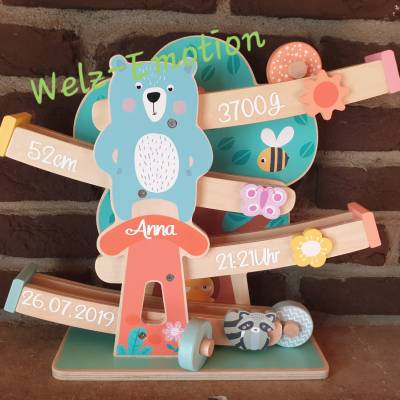 Kugelbahn personalisiert  mit den Geburtsdaten als Geschenk für Geburt oder Taufe / Baby