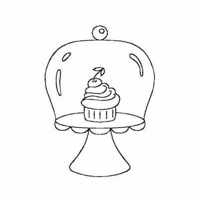 Stickdatei Etagere mit Kirsch-Cupcake in Redwork-Stil