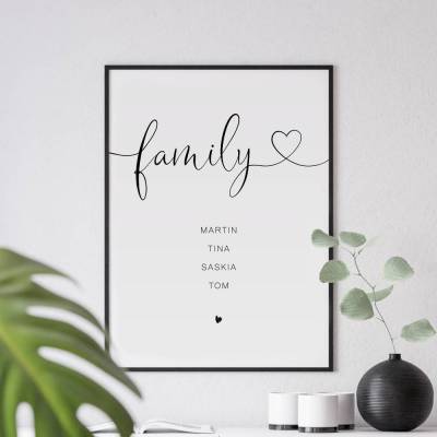 Personalisiertes Poster *Family* mit Namen für Familien / Geschenk zur Geburt, zum Geburtstag oder zu Weihnachten