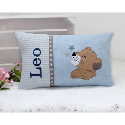 Personalisiertes Kissen mit Name und Löwen-Stickerei – Namenskissen zur Geburt, Taufe & Geburtstag, 25x40 cm