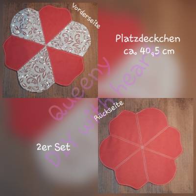 Blumige Platzdeckchen 2er Set – Handgemacht, Rot/Floral, beidseitig verwendbar