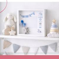 Personalisierter Bilderrahmen zur Geburt mit Name und Daten Geschenk zur Taufe Baby Erinnerung Rahmen mit gehäkeltem Bär