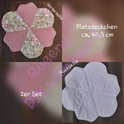 Blumige Platzdeckchen 2er Set Rosa/Kirschblüten – Handgemachte Tischdeko