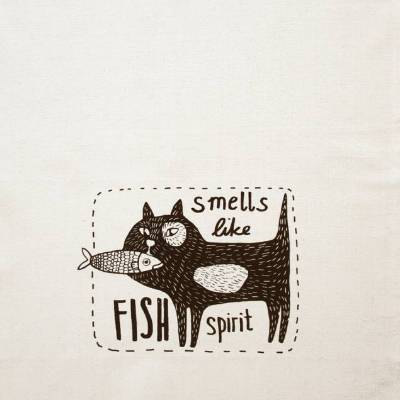 Smells Like Fish Spirit, Geschirrtuch Biobaumwolle. Siebdruck handbedruckt.