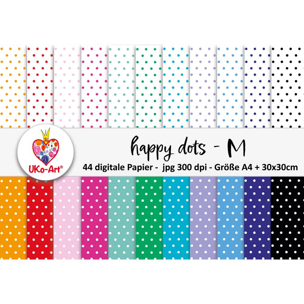 Digipapier happy dots, Designer-Papier Punkte, Bastelpapier zum Ausdrucken scrappen basteln Bild 1