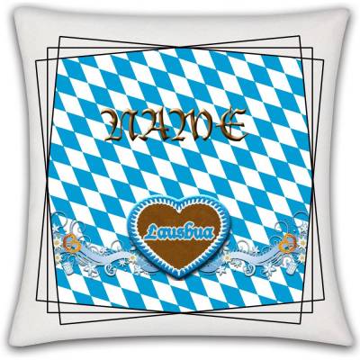 Kissen mit Name / Kissenbezug mit Füllung / satiniert oder kuschlig auch mit farbiger Rückseite / Lausbua Bayern Tracht