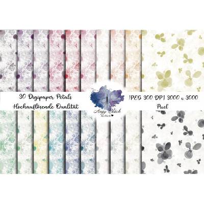 30 Digipaper Petal’s  JPEG hohe Qualität (300 DPI) + 8 Verlaufmetallic Töne in DIN A4