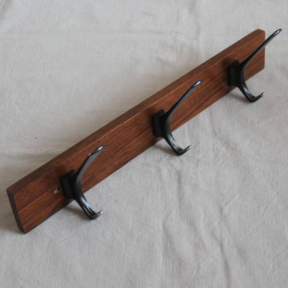 Vintage Hakenleiste Garderobe Teak mit 3 Haken 60er Jahre