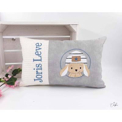 Personalisiertes Namenskissen Hase – Kuschelkissen Kinderkissen Waffelpiqué Geschenk Geburt Taufe