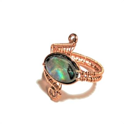 Ring handgewebt Abalone Seeopal in Paisley Kupfer rosegoldfarben wirework 