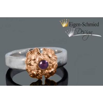 Goldschmiede Blumenring "Flower garden" Sterling Silber mit Rosé-Teilvergoldung, Silberring mit Blumen, Damenring, Ringe