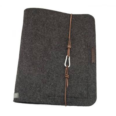 Ordner Mappe grau Filz A4 für Collegeblock Dokumente, personalisiert Prägung, Leder Sammelmappe Dokumentenmappe Block