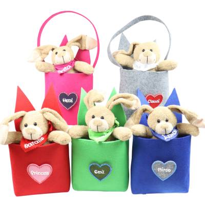 Filztasche mit Hasenohren und Hase personalisiert -  Geschenk zu Ostern mit Name - Filztasche in Filzherz