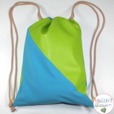 Beutel Sportbeutel Rucksack blau grün – wasserabweisend & robust, handgemacht