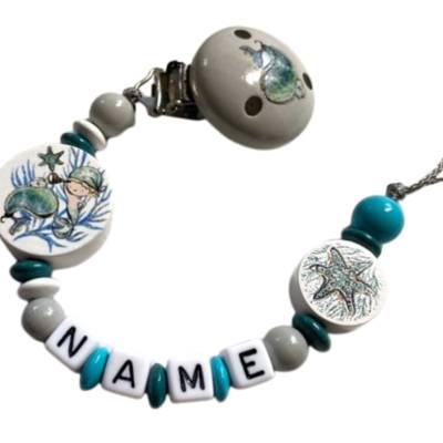 Schnullerkette mit Namen Meer Wal Wassermann Maritim