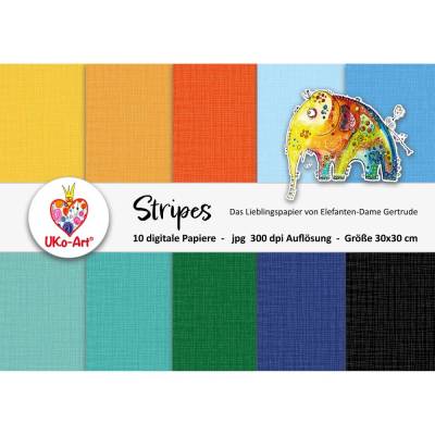 Digipapier mit Digistamp Elefant, Motivpapier Bastelpapier zum drucken plotten, Motiv Streifen-Stripes  