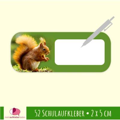 52 Schulaufkleber | Tierfotos - Eichhörnchen - 2 x 5 cm - blanko zum Selbstbeschriften