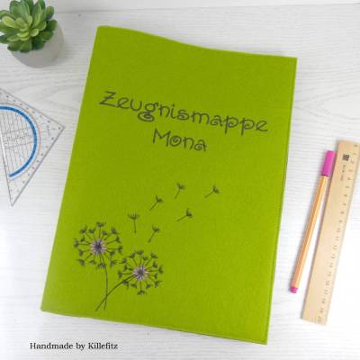 bestickte Zeugnismappe aus Filz, personalisiert, Pusteblume, Einschulungsgeschenk, Geschenk Schulanfang Mädchen
