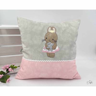 Personalisiertes Kuschelkissen mit Name – Namenskissen Hase, Kinderkissen, Geburtskissen 40x40, Geschenk