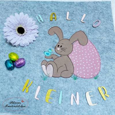 Doodle Stickdatei Osterhase mit Vogel