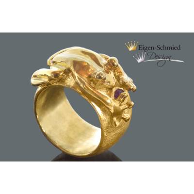Goldschmiedering "Frosch Baileys", Froschring, Silberring, Ring mit Frosch, Ring breit, Damenring, Silberschmuck