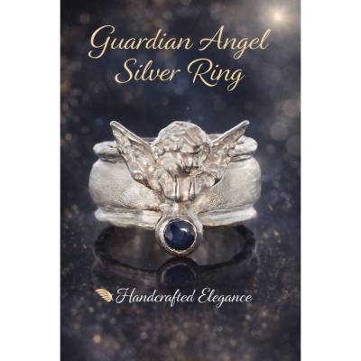 Handgefertigter Schutzengel Ring aus Sterling Silber - Engelring mit Edelstein, Unikat aus eigener Werkstatt, Silberring