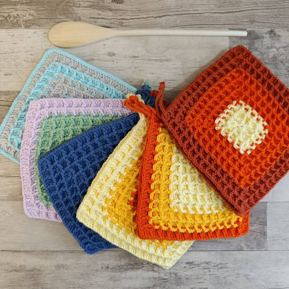 Topflappen Set gehäkelt – Pastellfarben mint flieder