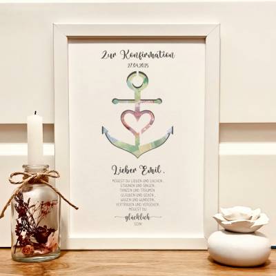 Personalisiertes Konfirmationsgeschenk Junge & Mädchen – Geldgeschenk Bilderrahmen Anker Glaube Liebe Hoffnung
