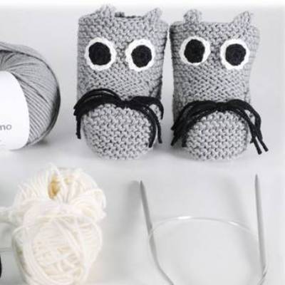 Strickanleitung Babyschuhe Mäusekind mit Applikation, für 3-6 und für 9-12 Monate