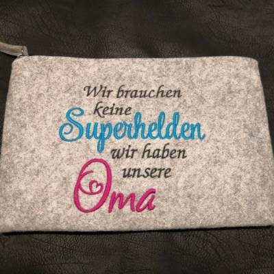 T-AT0002-001 Accessoiretasche, Kosmetiktasche aus Filz bestickt - Oma