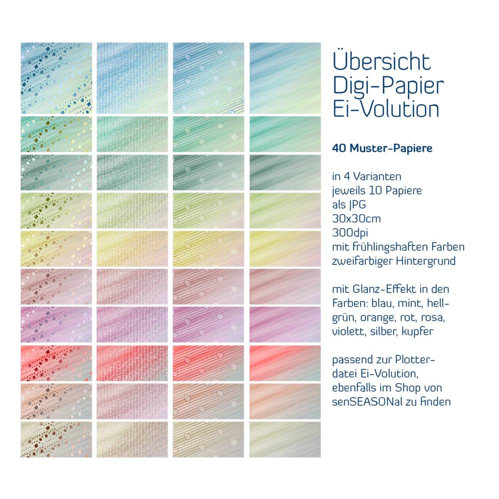 Digipapier Ei-Volution, frühlinghaftes Oster-Papier, 40 digitale Papiere für Ostern mit Küken, Ostereiern und Schriftzug Bild 2