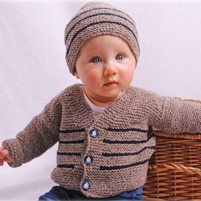 Strickanleitung für das Set aus Babyjacke und Mütze Luis & Luisa in 3 Größen von 3 bis 24 Monaten