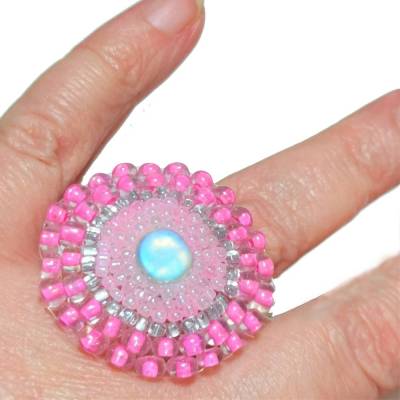 Ring pink pastell rosa candy flieder verstellbar handgefertigt mit Glasperlen Unikat boho