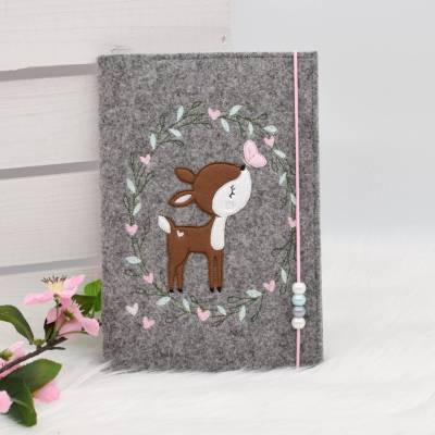 U-Heft Hülle Filz Reh Wunschname, Mädchen, Untersuchungsheft, Umschlag, Geschenk Geburt, Vorsorgeheft, U Hefthülle