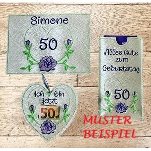 Stickdatei Set Mug Rug, Schokihülle & Anhänger mit Rose – Muttertag & Geburtstag – In the Hoop 13x18cm Bild 5